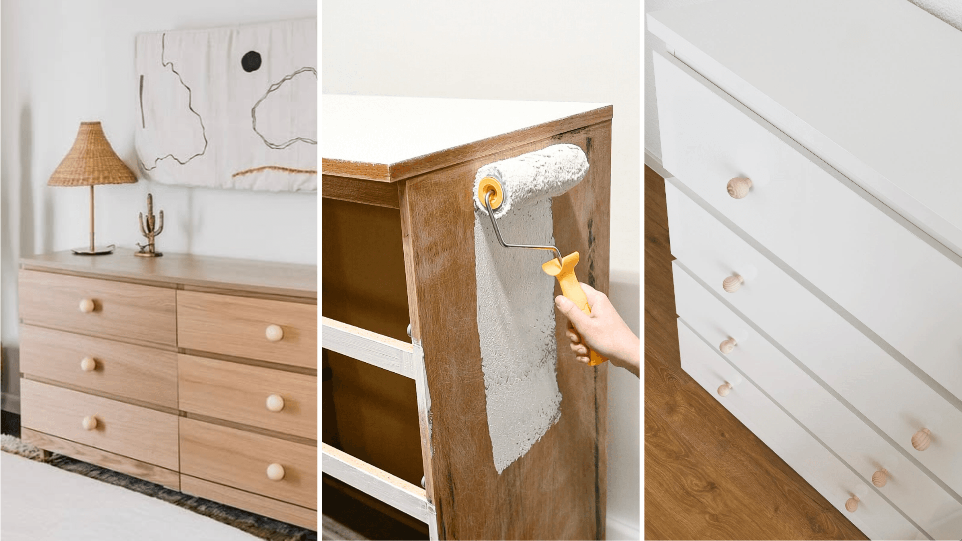 IKEA MALM Kommode Umgestaltung mit Lackierung und neuen Holzknöpfen und Beinen