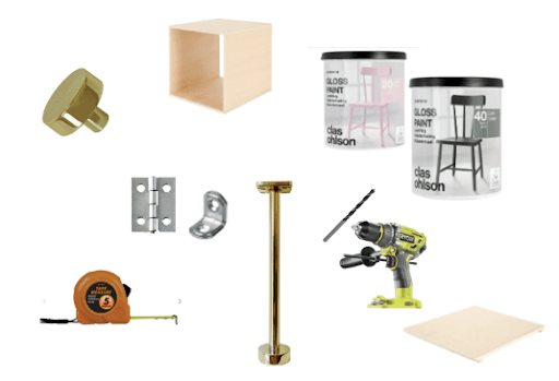 DIY Möbelben och knoppar i mässing och andra verktyg som behövs för ditt DIY-projekt