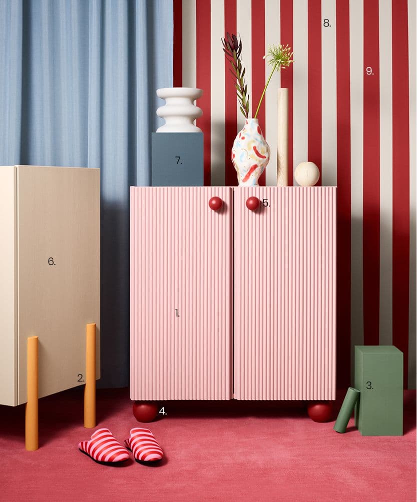 IKEA Ivar Cabinet with fluted fronts, legs and knobs
